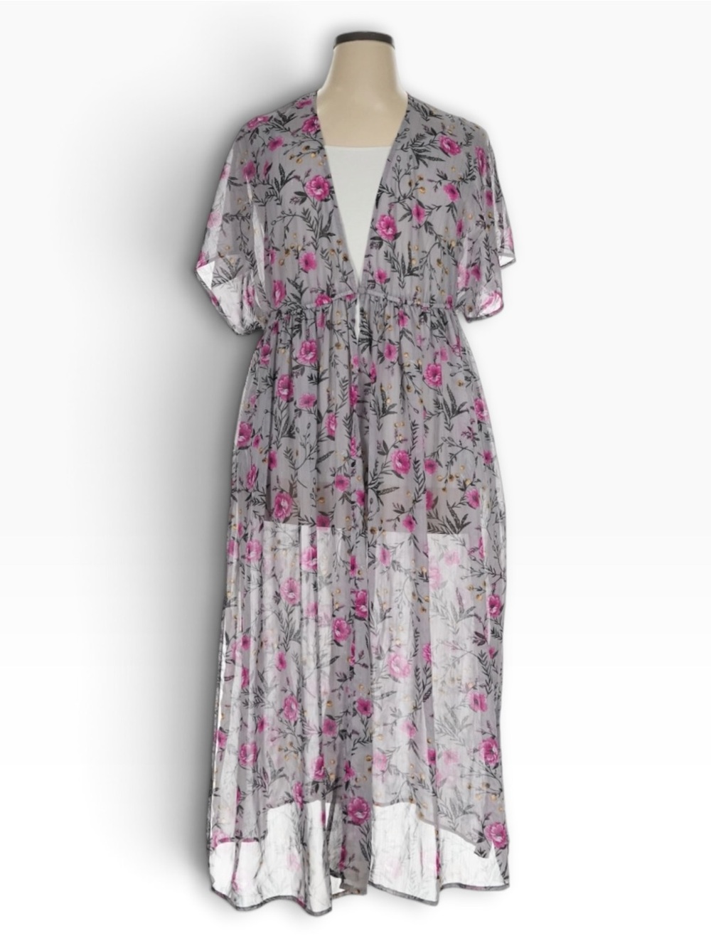 Torrid 1-2X Grey Floral Lurex Metallic Maxi Duster Kimono NWT Plus Size